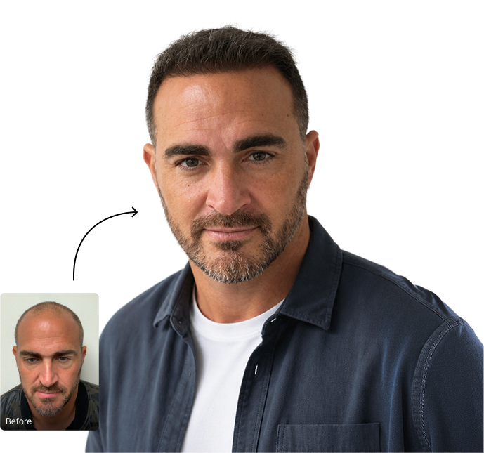 Hair restoration result with before photo